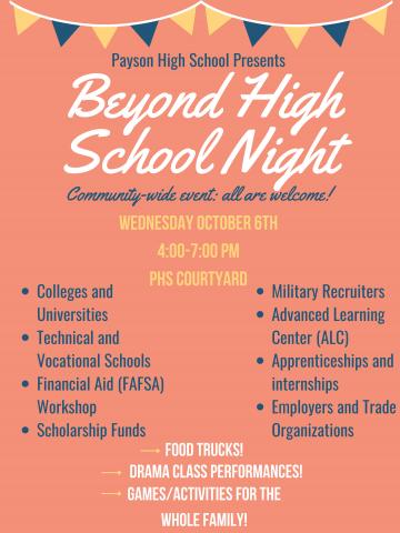 Beyond High School Night informational poster