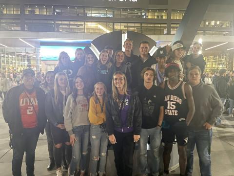 PHS DECA students posing in front of Vivint Arena.
